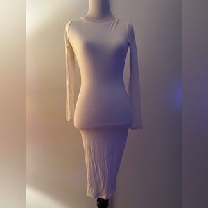 Naked Wardrobe NWT White backless long sleeve dress Sz S